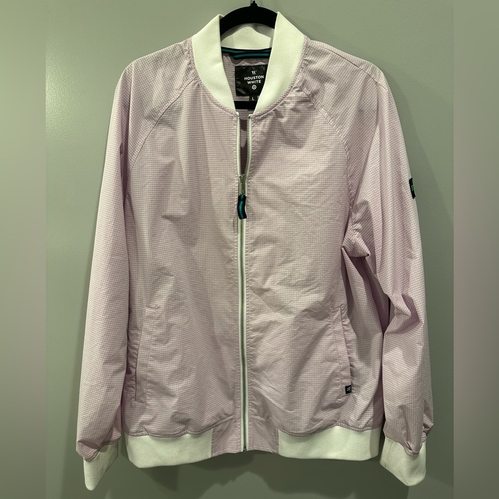 Houston White Lightweight Ribstop Windowpane Bomber Jacket Size L Purple & White